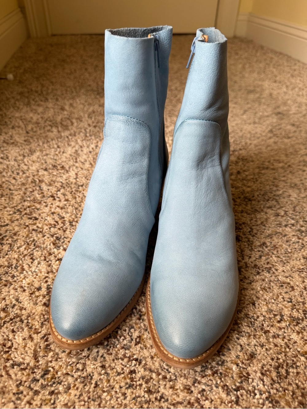 Women’s DibaTrue Sky Blue Leather Ankle Booties with Side Zip